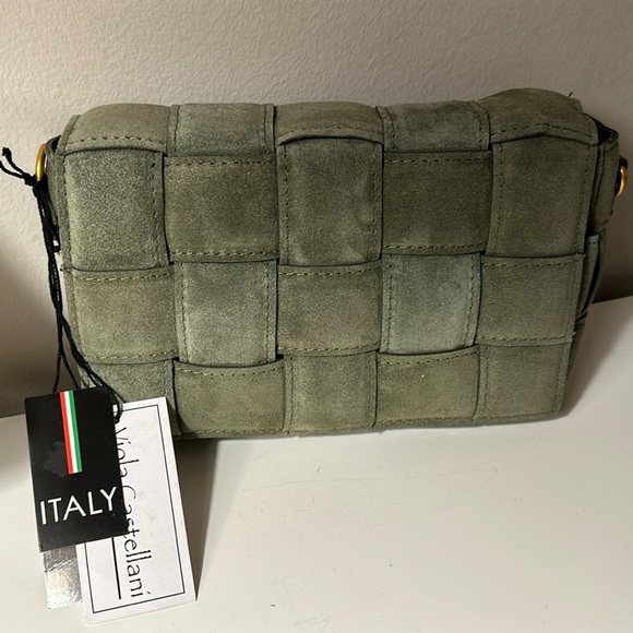 NWT VIOLA CASTELLANI Olive green Suede Cassette Crossbody Made In Italy - Picture 1 of 5